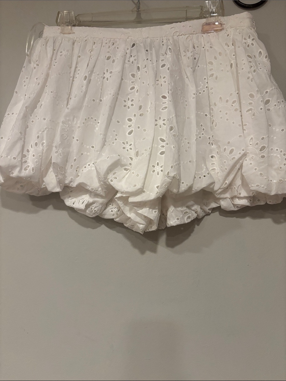 Zara White Eyelet Bubble Hem Shorts